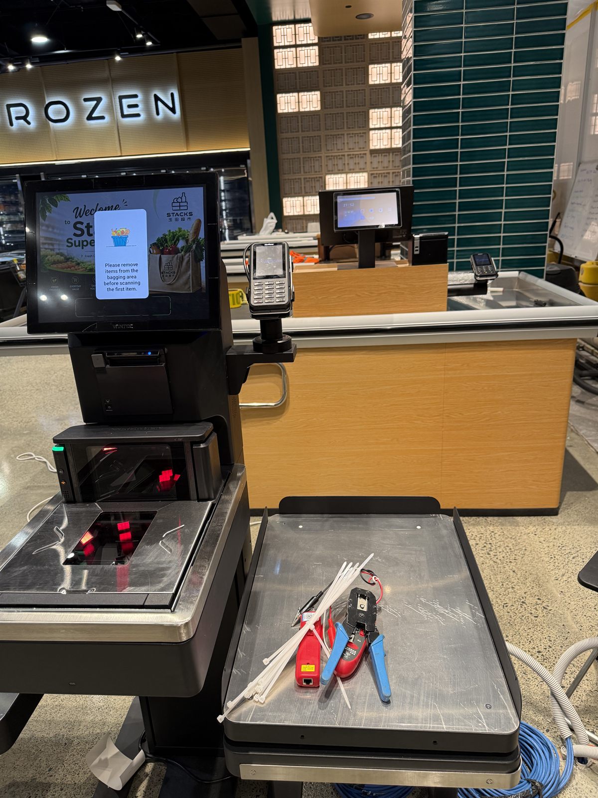 Self checkout POS station installed at a premium supermarket
