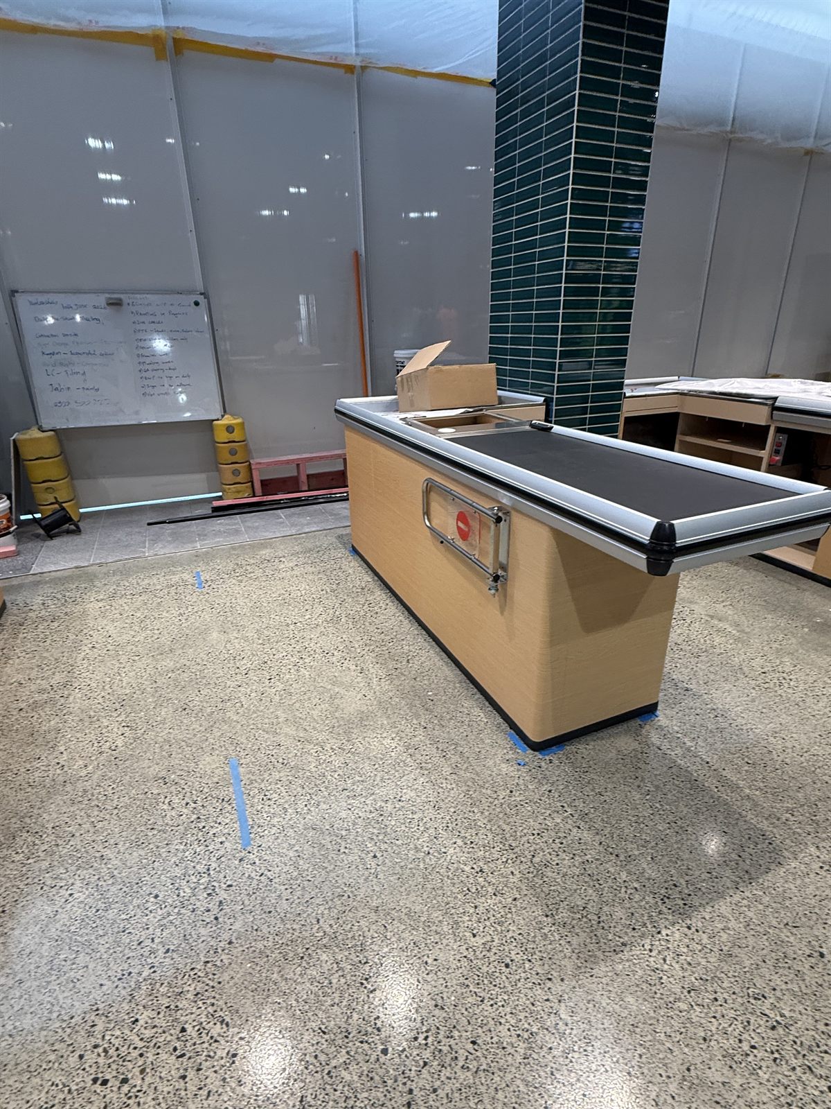 Checkout lane prepared before POS hardware installation