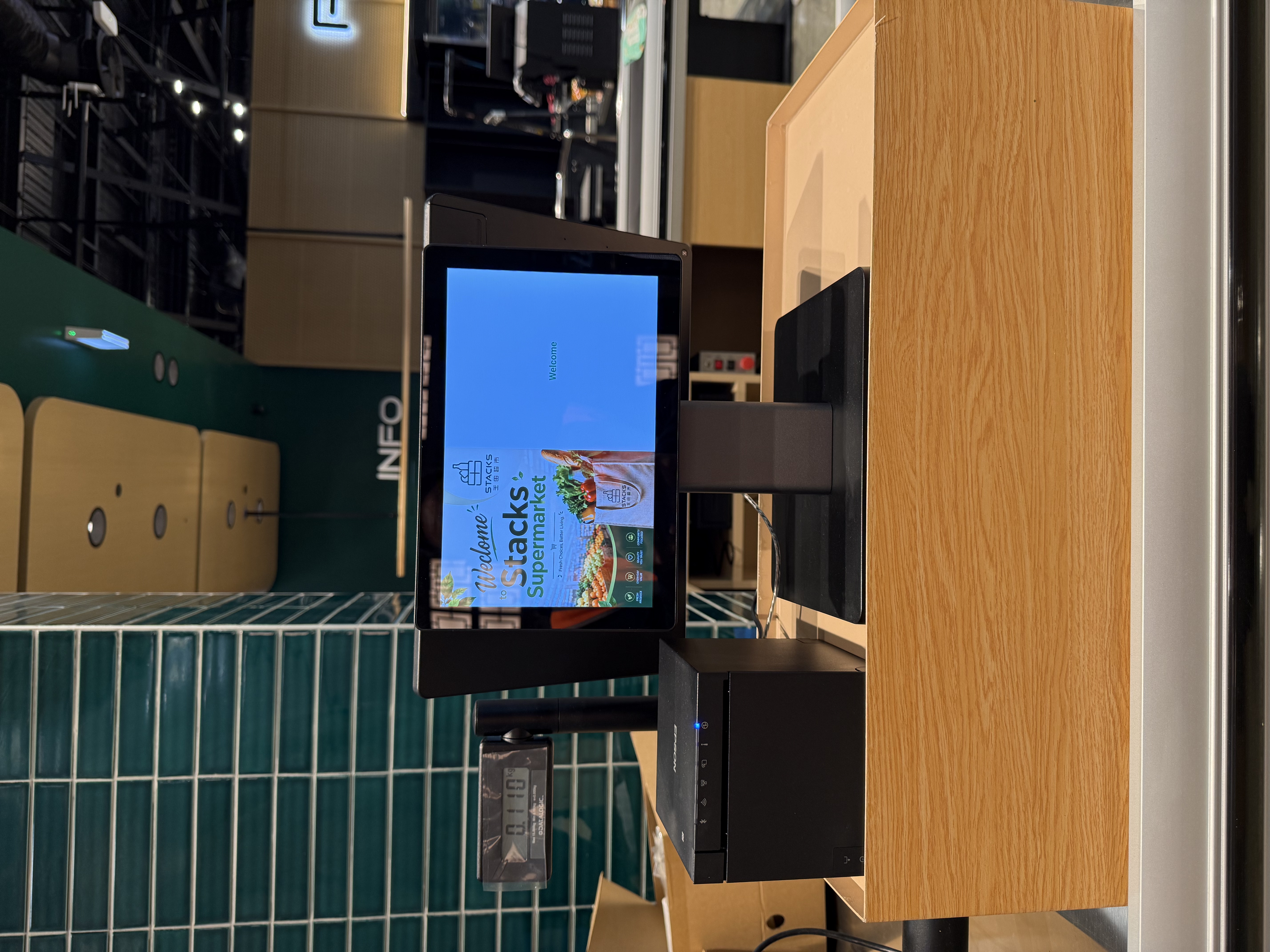 POS terminal and customer display installed at Stacks Supermarket checkout lane